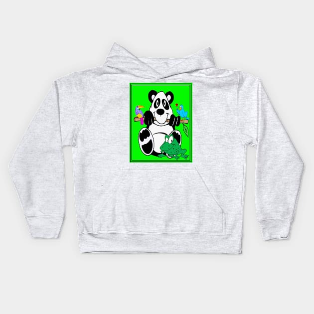 Comic Animation Abstract Panda, Birds and Frog Print Kids Hoodie by posterbobs